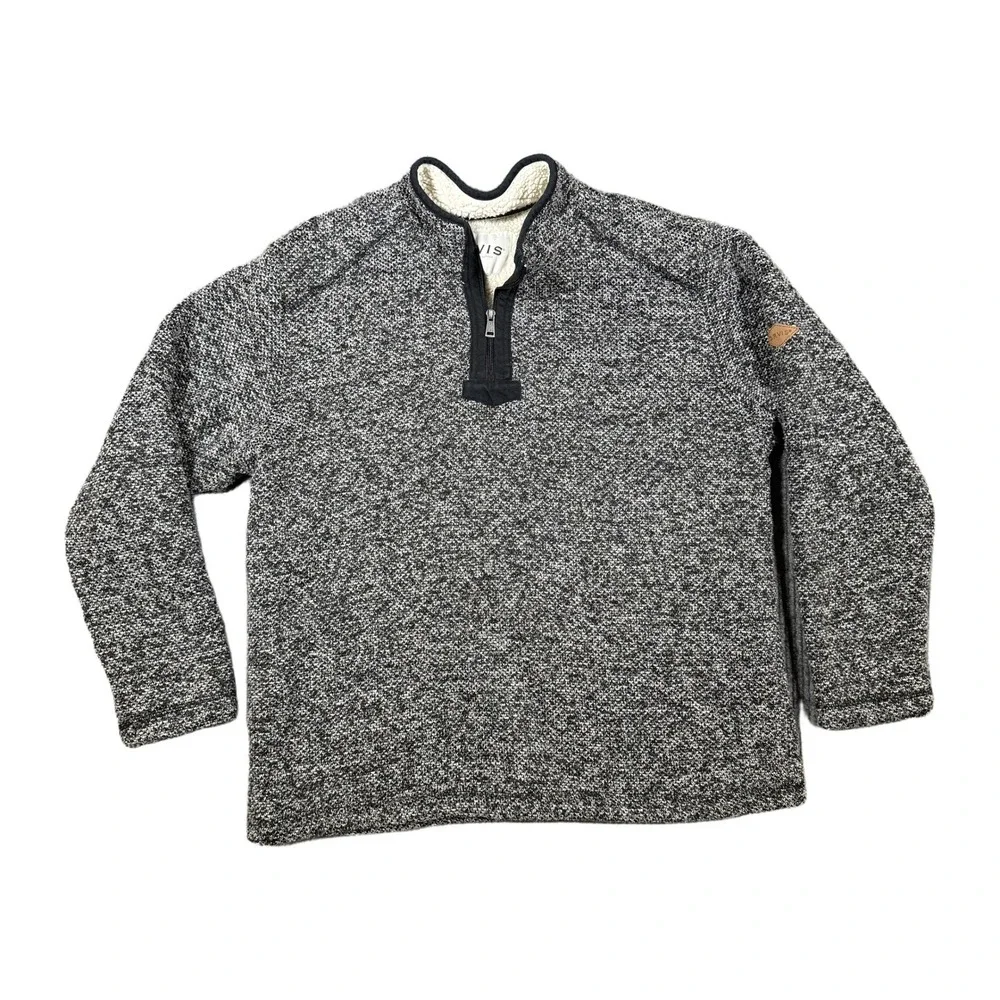 Orvis Mens XL Gray Sherpa Lined Quarter Zip Marled Sweater Fleece Pullover